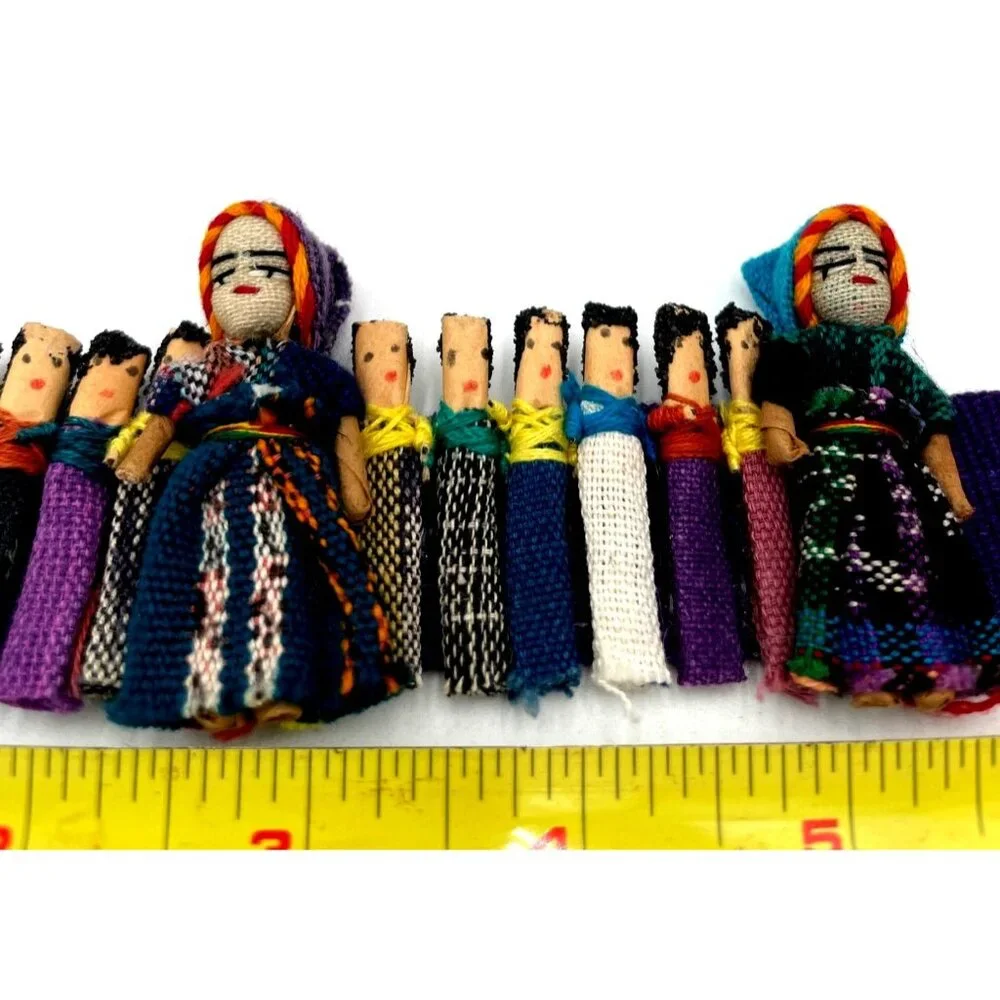 Handmade Guatemalan Worry Doll Craft Ribbon Colorful Traditional Outfits